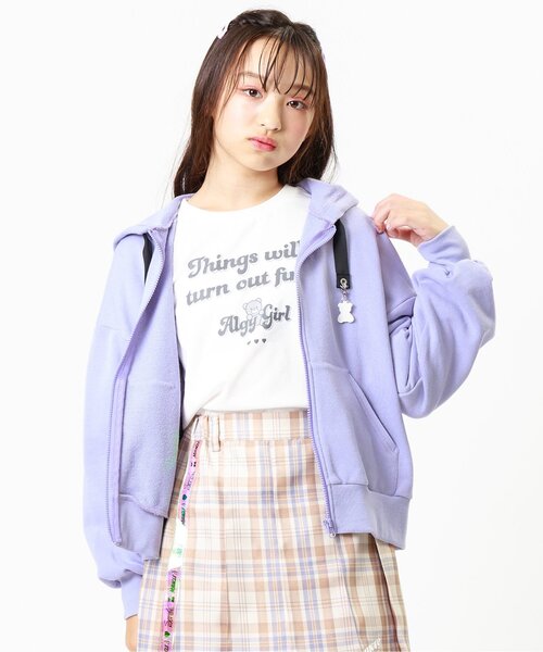 algy(アルジー)の「くまチャーム付きロゴりぼんパーカー(パーカー・キッズ・ベージュ/ラベンダー/ミント・XX-SMALL/X-SMALL/SMALL/MEDIUM)」の3枚目の写真