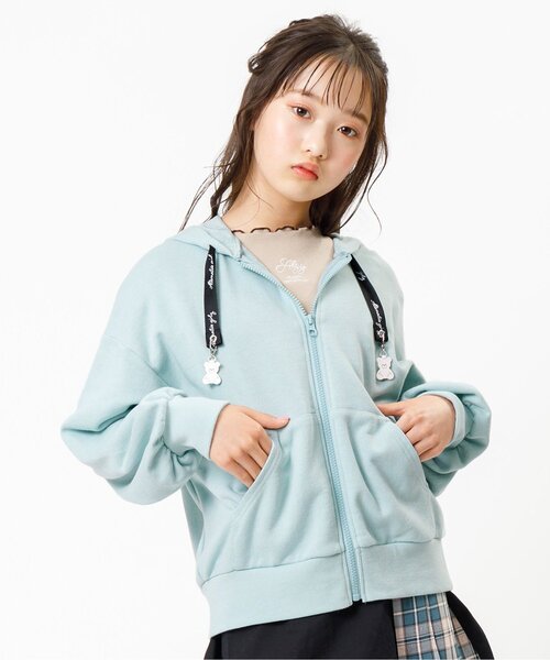 algy(アルジー)の「くまチャーム付きロゴりぼんパーカー(パーカー・キッズ・ベージュ/ラベンダー/ミント・XX-SMALL/X-SMALL/SMALL/MEDIUM)」の1枚目の写真