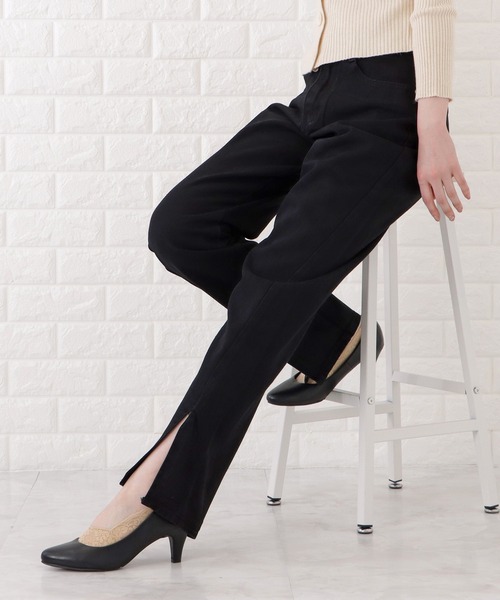 Lace Ladies（レースレディース）の「センタースリット入りストレートデニムパンツ（デニムパンツ・レディース・ブラック/ブルー・XL/S/M）」の6枚目の写真