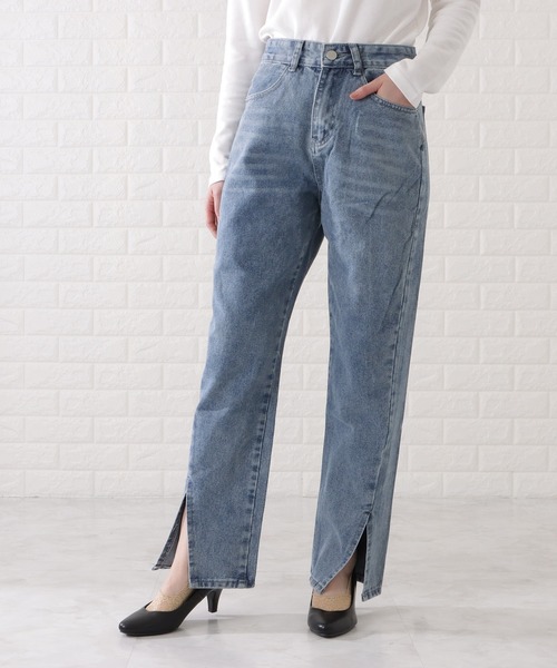 Lace Ladies（レースレディース）の「センタースリット入りストレートデニムパンツ（デニムパンツ・レディース・ブラック/ブルー・XL/S/M）」の9枚目の写真
