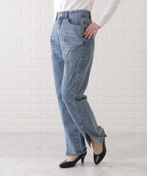 Lace Ladies（レースレディース）の「センタースリット入りストレートデニムパンツ（デニムパンツ・レディース・ブラック/ブルー・XL/S/M）」の10枚目の写真