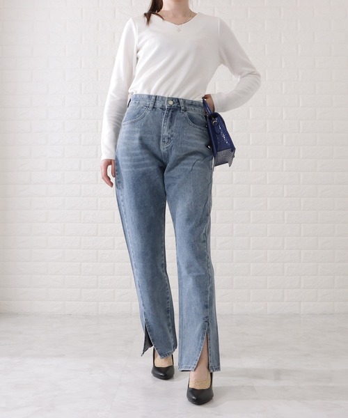 Lace Ladies（レースレディース）の「センタースリット入りストレートデニムパンツ（デニムパンツ・レディース・ブラック/ブルー・XL/S/M）」の13枚目の写真
