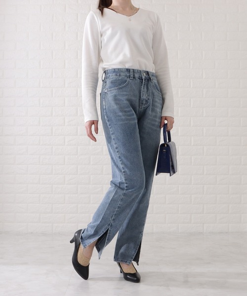 Lace Ladies（レースレディース）の「センタースリット入りストレートデニムパンツ（デニムパンツ・レディース・ブラック/ブルー・XL/S/M）」の14枚目の写真
