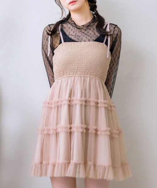 ems excite（エムズエキサイト）の「フリルチュールキャミチュニック（ワンピース・レディース・ピンク/ナチュラル/ブラック・FREE）」の3枚目の写真