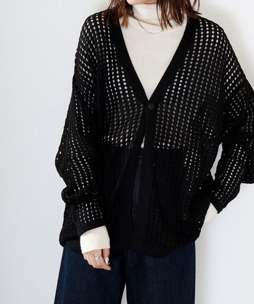 【セール】メッシュ編みオーバーサイズ 1ボタンカーディガン（カーディガン/ボレロ）｜FUNALIVE（ファンアライブ）