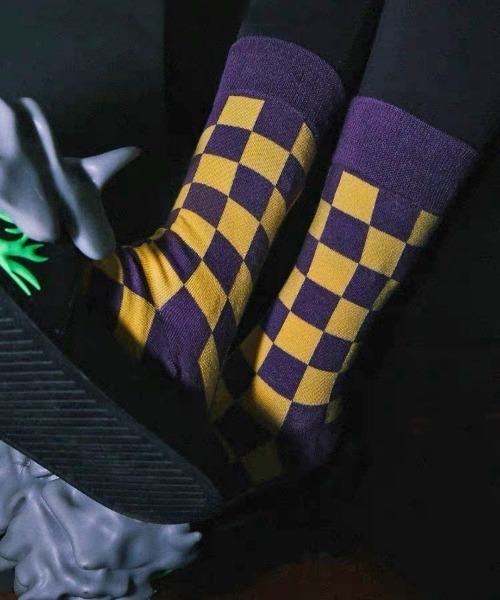 .KOM（ドットコム）の「『.KOM/ドットケーオーエム』チェッカーフラッグソックス【Y】【CN】（ソックス/靴下・メンズ・グリーン/キャメル/ブラック/レッド/パープル・FREE）」の10枚目の写真