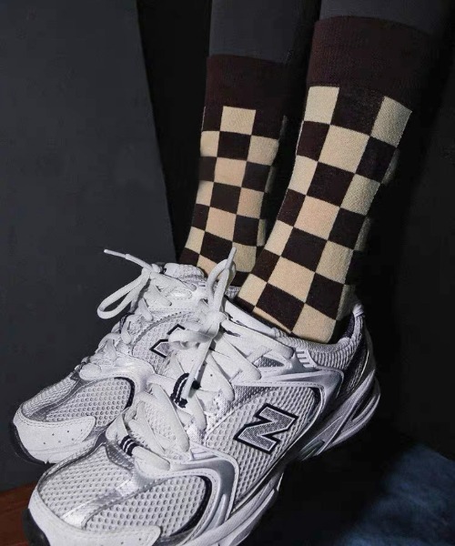 .KOM（ドットコム）の「『.KOM/ドットケーオーエム』チェッカーフラッグソックス【Y】【CN】（ソックス/靴下・メンズ・グリーン/キャメル/ブラック/レッド/パープル・FREE）」の12枚目の写真