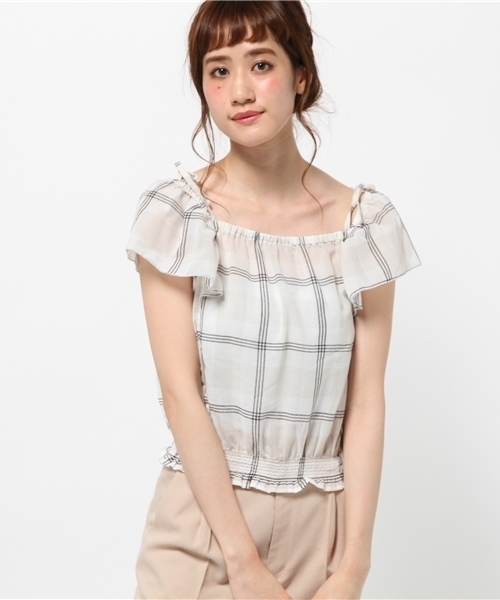 one after another NICE CLAUP（ワンアフターアナザーナイスクラップ）の「【ナイスクラップ】肩リボンチェックブラウス（シャツ/ブラウス・レディース・ライトグレー/ラベンダー/ネイビー・FREE）」の2枚目の写真