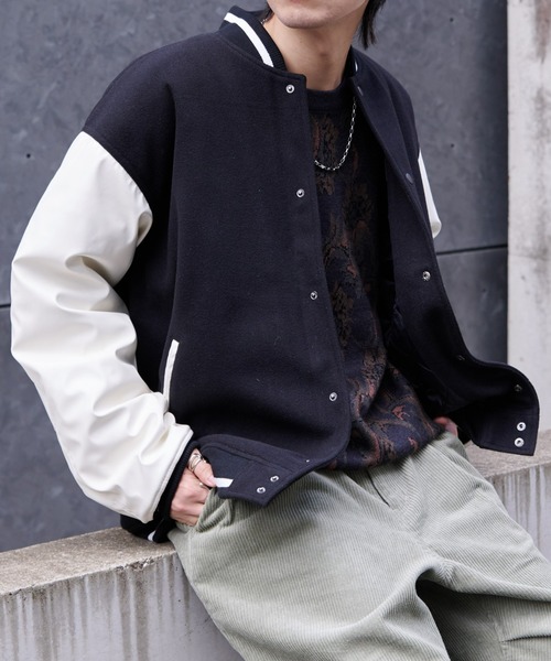 COLONY 2139(コロニートゥーワンスリーナイン)の「ジャージメルトンスタジャン(スタジャン・メンズ・グレイッシュベージュ/ブラック/ブラック系その他・LARGE/MEDIUM)」の3枚目の写真