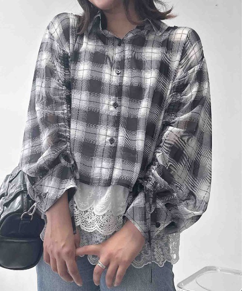 AS KNOW AS plus(アズノゥアズプラス)の「☆袖ドロスト クロップド丈シャツ(シャツ/ブラウス・レディース・オフホワイト/カーキ/ブルー系/ベージュ系/ブルー系1/イエロー系1/レッド系/ブラック系/ピンク系2/ブラック系2/ホワイト系2/ホワイト系その他/ブラック系その他/ブルー系その他/グレー系3/ホワイト系3/ブラック系3/ブラック系4/ネイビー系/サックスブルー系/ブラック系5/ブルー系5/ホワイト系5/イエロー系5/ブラック系6/ピンク系6/ライトグリーン系6/ブラウン系6/ライトグリーン系2/レッド系2・FREE)」の11枚目の写真
