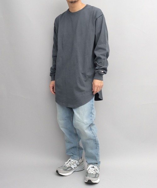 USAコットン 袖リブ レギュラーロングシルエット ラウンドカット