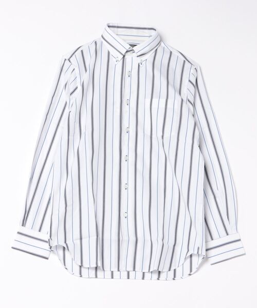 PAZZO（パッゾ）の「【PAZZO】 平織りブロード ストライプ イタリアンカラー ボタンダウンシャツ（シャツ/ブラウス・メンズ・ネイビー系/イエロー系/ブルー系・2/3/4）」の3枚目の写真