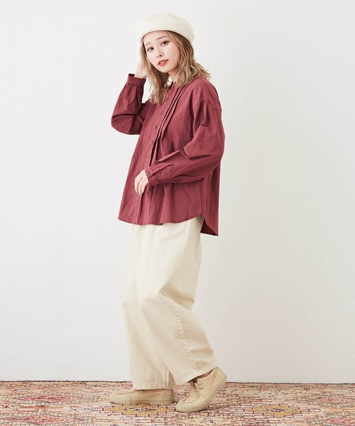 CUBE SUGAR（キューブシュガー）の「無地コットンポプリン前タックギャザーシャツ（シャツ/ブラウス・レディース・ボルドー/ネイビー/ナチュラル・M）」の10枚目の写真