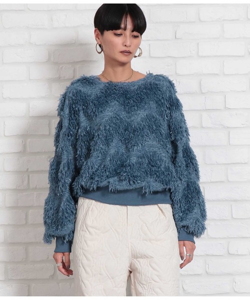 Settimissimo（セッティミッシモ）の「ボリュームスリーブ クルーネック フェザー ニット 長袖（ニット/セーター・レディース・ブルー/ベージュ・FREE）」の6枚目の写真