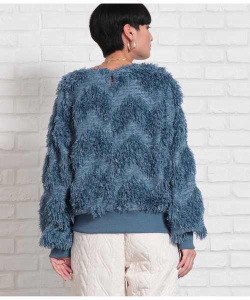 Settimissimo（セッティミッシモ）の「ボリュームスリーブ クルーネック フェザー ニット 長袖（ニット/セーター・レディース・ブルー/ベージュ・FREE）」の7枚目の写真