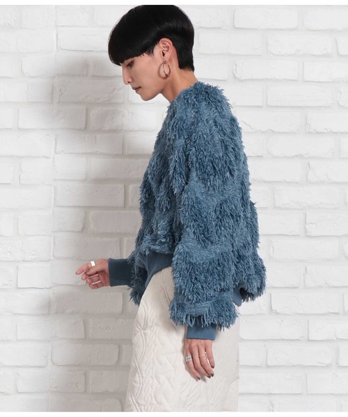 Settimissimo（セッティミッシモ）の「ボリュームスリーブ クルーネック フェザー ニット 長袖（ニット/セーター・レディース・ブルー/ベージュ・FREE）」の8枚目の写真