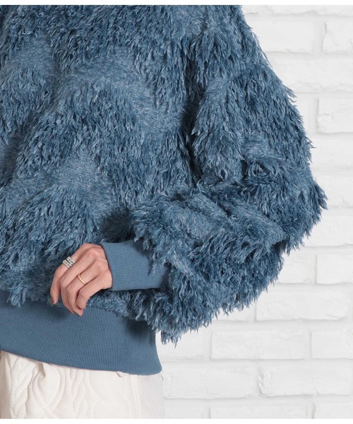 Settimissimo（セッティミッシモ）の「ボリュームスリーブ クルーネック フェザー ニット 長袖（ニット/セーター・レディース・ブルー/ベージュ・FREE）」の15枚目の写真