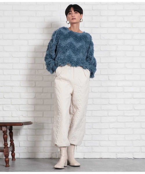 Settimissimo（セッティミッシモ）の「ボリュームスリーブ クルーネック フェザー ニット 長袖（ニット/セーター・レディース・ブルー/ベージュ・FREE）」の9枚目の写真