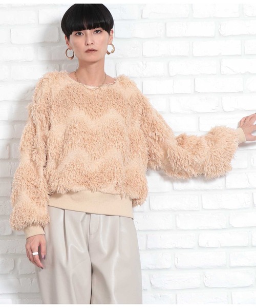 Settimissimo（セッティミッシモ）の「ボリュームスリーブ クルーネック フェザー ニット 長袖（ニット/セーター・レディース・ブルー/ベージュ・FREE）」の13枚目の写真