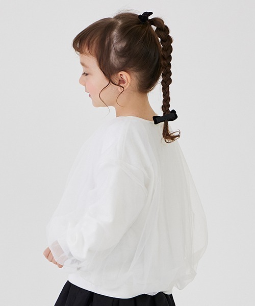 petit main（プティマイン）の「【AJUGA.】チュールトレーナー★（スウェット・キッズ・ブラック/アイボリー/ライトピンク・80ｃｍ/90cm/100cm/110cm/120cm/130cm）」の7枚目の写真