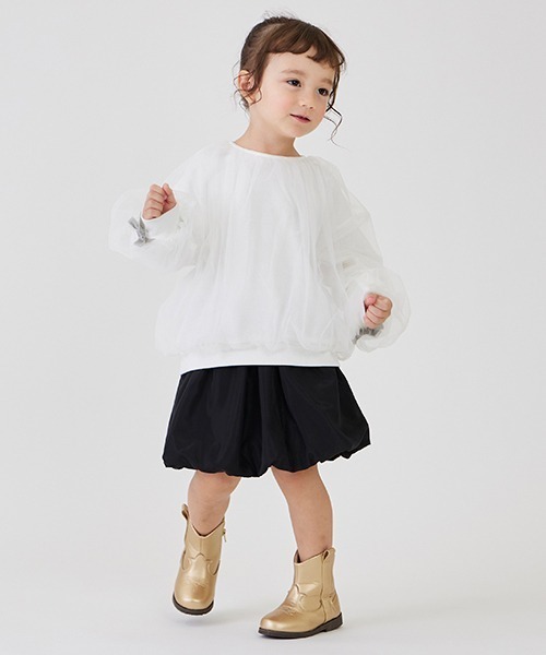 petit main（プティマイン）の「【AJUGA.】チュールトレーナー★（スウェット・キッズ・ブラック/アイボリー/ライトピンク・80ｃｍ/90cm/100cm/110cm/120cm/130cm）」の5枚目の写真