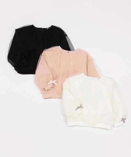 petit main（プティマイン）の「【AJUGA.】チュールトレーナー★（スウェット・キッズ・ブラック/アイボリー/ライトピンク・80ｃｍ/90cm/100cm/110cm/120cm/130cm）」の8枚目の写真