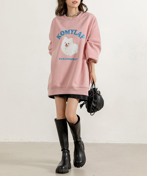 DAY CLOSET（デイ クローゼット）の「【裏起毛】ふわふわのわんちゃんがCute。長袖オーバーサイズドッグプリントスウェット（スウェット・レディース・ピンク/グレー・FREE）」の12枚目の写真