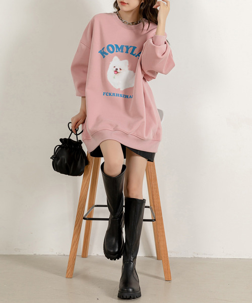 DAY CLOSET（デイ クローゼット）の「【裏起毛】ふわふわのわんちゃんがCute。長袖オーバーサイズドッグプリントスウェット（スウェット・レディース・ピンク/グレー・FREE）」の13枚目の写真