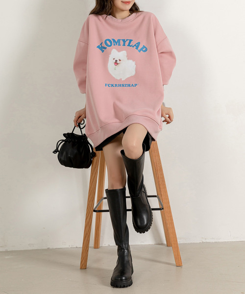 DAY CLOSET（デイ クローゼット）の「【裏起毛】ふわふわのわんちゃんがCute。長袖オーバーサイズドッグプリントスウェット（スウェット・レディース・ピンク/グレー・FREE）」の14枚目の写真