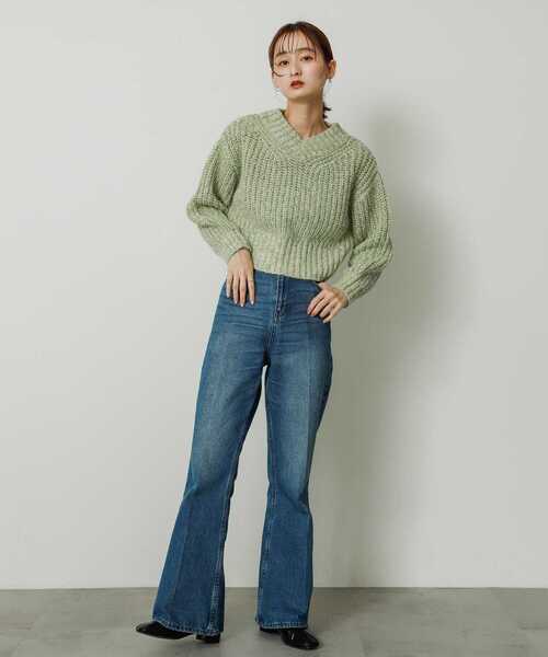 SENSE OF PLACE by URBAN RESEARCH（センスオブプレイスバイアーバンリサーチ）の「メランジVネッククロップドセーター（ニット/セーター・レディース・ブラウン/アイボリー/ミント・ONE）」の8枚目の写真