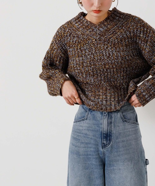 SENSE OF PLACE by URBAN RESEARCH（センスオブプレイスバイアーバンリサーチ）の「メランジVネッククロップドセーター（ニット/セーター・レディース・ブラウン/アイボリー/ミント・ONE）」の9枚目の写真