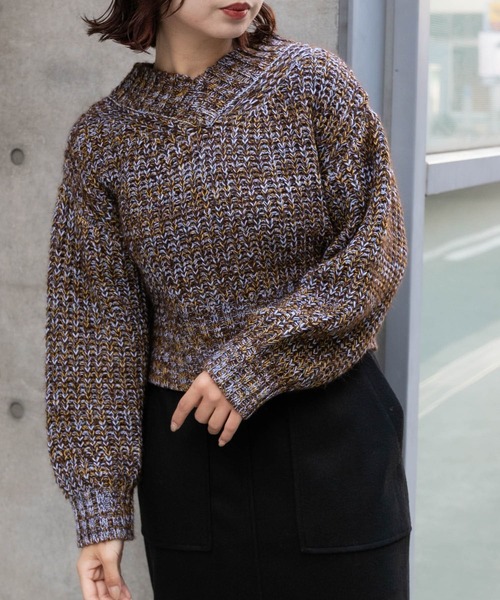 SENSE OF PLACE by URBAN RESEARCH（センスオブプレイスバイアーバンリサーチ）の「メランジVネッククロップドセーター（ニット/セーター・レディース・ブラウン/アイボリー/ミント・ONE）」の13枚目の写真