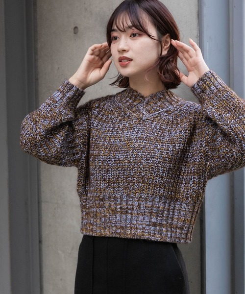 SENSE OF PLACE by URBAN RESEARCH（センスオブプレイスバイアーバンリサーチ）の「メランジVネッククロップドセーター（ニット/セーター・レディース・ブラウン/アイボリー/ミント・ONE）」の14枚目の写真