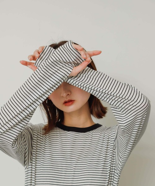 SENSE OF PLACE by URBAN RESEARCH（センスオブプレイスバイアーバンリサーチ）の「シアーロングスリーブTシャツ（Tシャツ/カットソー・レディース・チャコールグレー/ホワイト系その他/オフホワイト・ONE）」の17枚目の写真