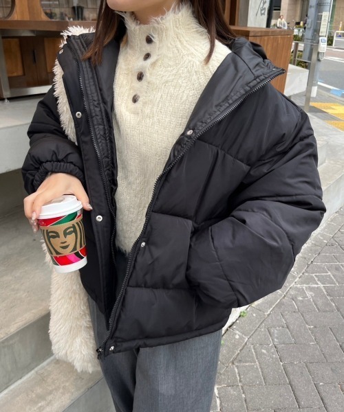 nemne store(ネンネストア)の「【低身長サイズあり】中綿フードショートブルゾン(ブルゾン・レディース・アイボリー/ブラック・SMALL/MEDIUM)」の11枚目の写真