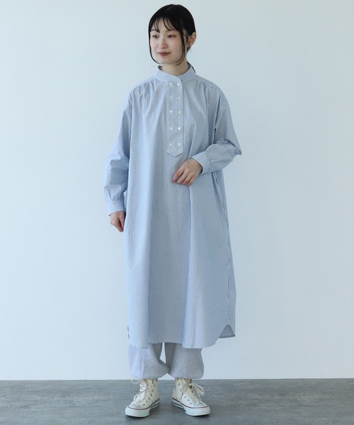 ビュルデサボン オックス コックワンピース 製品染め ロング シャツワンピース ビュルデサボン オックス コックワンピース 製品染め ロング