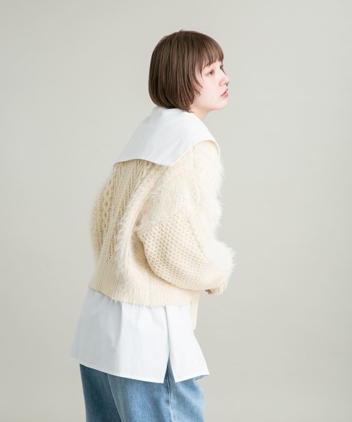 KBF(ケイビーエフ)の「リボンニットカーディガン(ニット/セーター・レディース・アイボリー/チャコールグレー・ONE)」の5枚目の写真