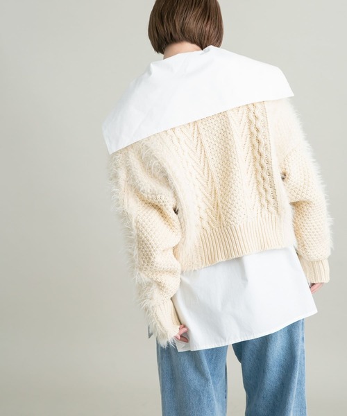 KBF(ケイビーエフ)の「リボンニットカーディガン(ニット/セーター・レディース・アイボリー/チャコールグレー・ONE)」の6枚目の写真