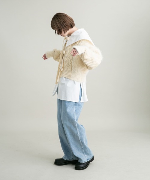 KBF(ケイビーエフ)の「リボンニットカーディガン(ニット/セーター・レディース・アイボリー/チャコールグレー・ONE)」の8枚目の写真