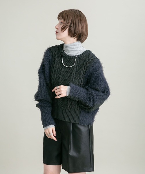 KBF(ケイビーエフ)の「リボンニットカーディガン(ニット/セーター・レディース・アイボリー/チャコールグレー・ONE)」の12枚目の写真