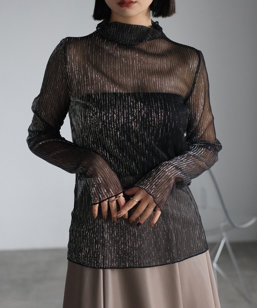 r.（アールドット）の「ラメプリーツ　シアータートルトップス（Tシャツ/カットソー・レディース・ブラック系その他2/シルバー/ライトベージュ/ブラック系その他/ブルー/ピンク・FREE）」の17枚目の写真