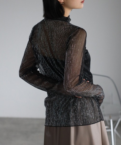 ラメプリーツ シアータートルトップス（Tシャツ/カットソー）｜r