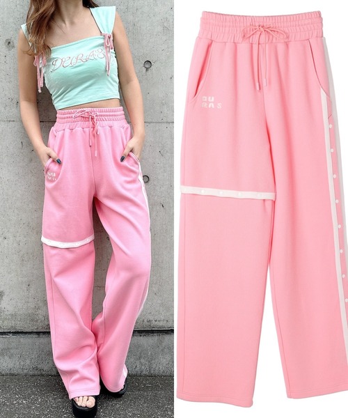 DURAS(デュラス)の「Backprint line pants(スウェットパンツ・レディース・チャコールグレー/ピンク/アイボリー・FREE)」の1枚目の写真