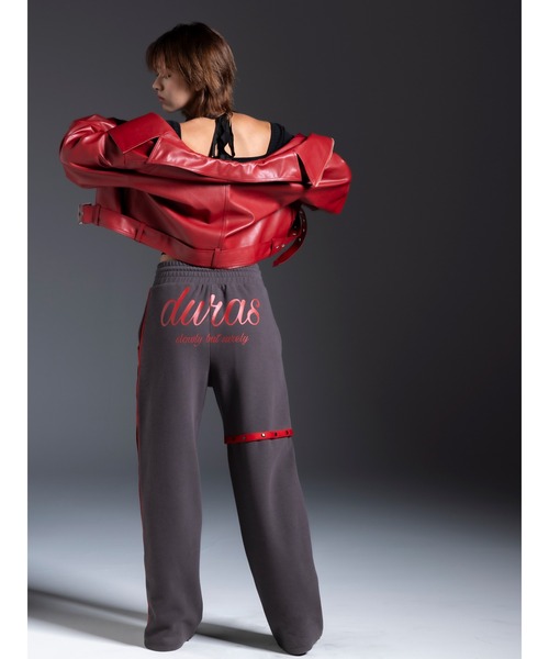 DURAS(デュラス)の「Backprint line pants(スウェットパンツ・レディース・チャコールグレー/ピンク/アイボリー・FREE)」の3枚目の写真