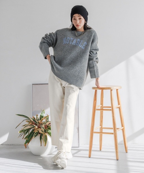 LOWRYS FARM（ローリーズファーム）の「ロゴニットプリントLS   100445（ニット/セーター・レディース・アイボリー/ベージュ/グレー・FREE）」の6枚目の写真