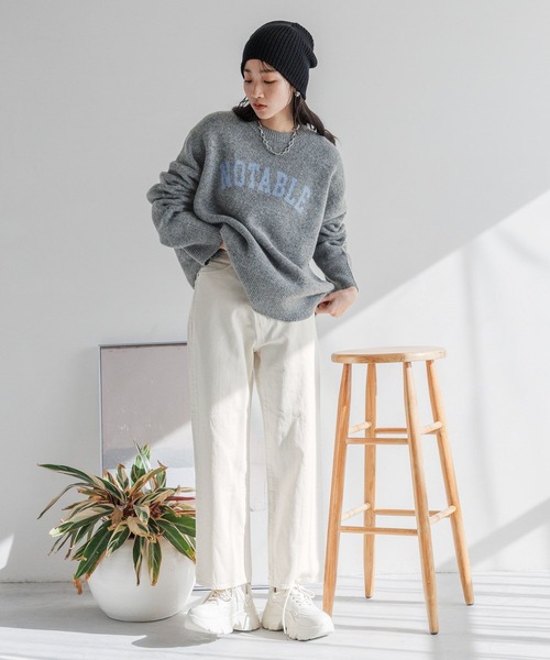 LOWRYS FARM（ローリーズファーム）の「ロゴニットプリントLS   100445（ニット/セーター・レディース・アイボリー/ベージュ/グレー・FREE）」の7枚目の写真