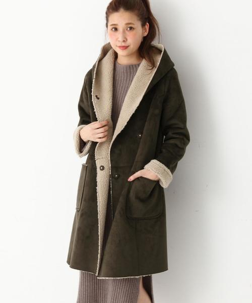 Another Edition（アナザーエディション）の「フェイクムートンフードコート/AEBC FAKE MOUTON HOOD（ムートンコート・レディース・グレー/ベージュ/オリーブ/ネイビー・MEDIUM/SMALL）」の4枚目の写真