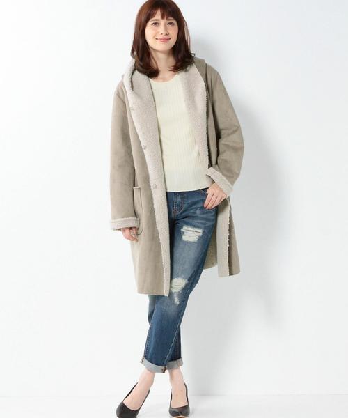 Another Edition（アナザーエディション）の「フェイクムートンフードコート/AEBC FAKE MOUTON HOOD（ムートンコート・レディース・グレー/ベージュ/オリーブ/ネイビー・MEDIUM/SMALL）」の12枚目の写真