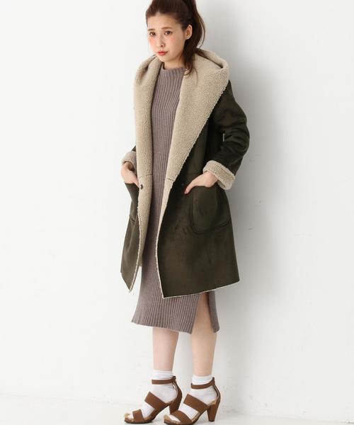 Another Edition（アナザーエディション）の「フェイクムートンフードコート/AEBC FAKE MOUTON HOOD（ムートンコート・レディース・グレー/ベージュ/オリーブ/ネイビー・MEDIUM/SMALL）」の14枚目の写真