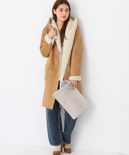 Another Edition（アナザーエディション）の「フェイクムートンフードコート/AEBC FAKE MOUTON HOOD（ムートンコート・レディース・グレー/ベージュ/オリーブ/ネイビー・MEDIUM/SMALL）」の5枚目の写真